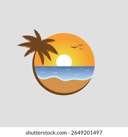 Summer beach paradise logo design vector illustration template icon design