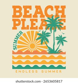 Summer Beach Paradise. Projeto gráfico de impressão Sunshine paraíso. Design de clube de surfe.