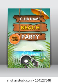 Summer beach parties flyer, brochure or cover design. 