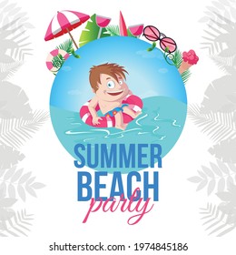 Summer beach party banner design template. Vector graphic illustration.
