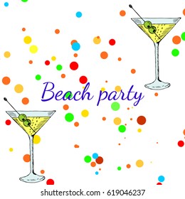 Summer beach party banner with  martini cocktail. 