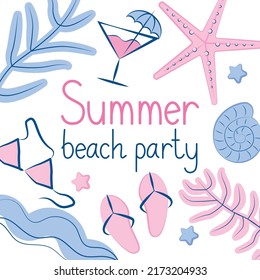Summer beach party banner pen drawing