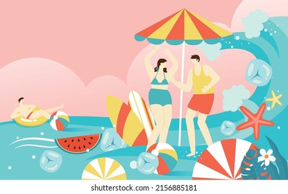 Summer beach party, character summer seaside vacation, vector illustration