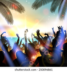 Summer Beach party WITH dance silhouettes and sunset - vector