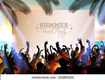 Summer Beach party WITH dance silhouettes and sunset - vector