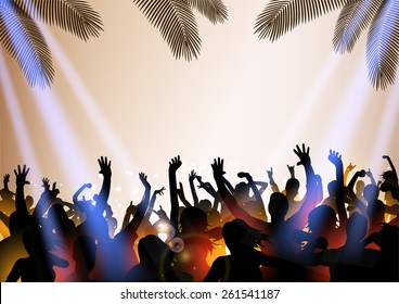 Summer Beach party with dance silhouettes and place for text - vector