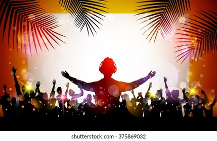 Summer beach party with dance silhouettes