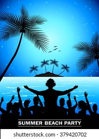 Summer beach party with dance silhouettes