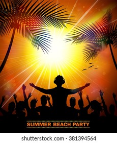Summer beach party with dance silhouettes