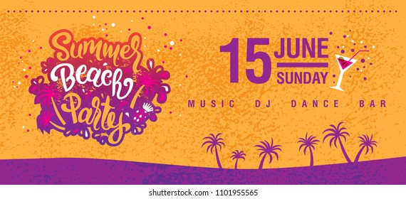 Summer Beach party design poster or flyer on night background. Night club poster template. Vector illustration EPS 10.