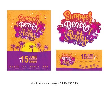 Summer Beach party design set. Night club poster or flyer template. Vector illustration EPS 10.