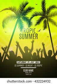 Summer beach party design template. Party people silhouette template. Dance disco poster flyer mockup.