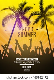 Summer beach party design template. Party people silhouette template. Dance disco poster flyer mockup.