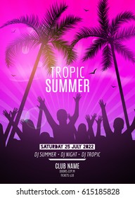 Summer Beach Party Design Template. Party People Silhouette Template. Dance Disco Poster Flyer Mockup.