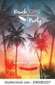 Summer Beach Party Flyer Design with Palmtrees - Vector Illustration