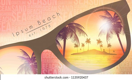 Summer Beach Party Flyer Design with Sunglasses on Blurred Background - Vector Illustration