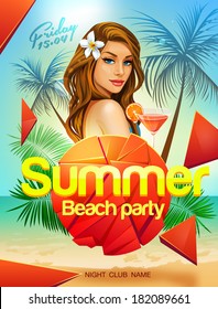 Summer Beach Party Flyer Design With Sexy Girl