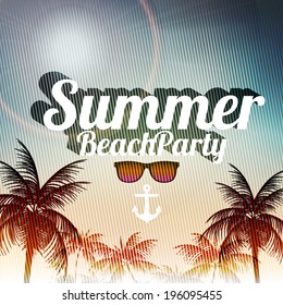 Summer Beach Party Flyer Design with Palmtrees - Vector Illustration