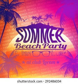 Summer Beach Party Flyer Design - Vector Illustration
