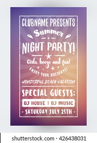 Summer Beach Party Flyer or Poster. Night Club Event. Summer Night Party. Vector Flyer Design Template