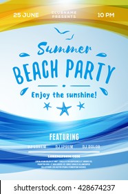 Summer Beach Party Flyer or Poster. Summer Night Party. Vector Design Template with Colorful Abstract Background