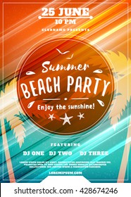 Summer Beach Party Flyer or Poster. Summer Night Party. Vector Design Template with Colorful Abstract Background