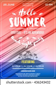 Summer Beach Party Flyer or Poster. Summer Night Party. Vector Design Template