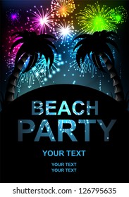 Summer Beach Party Flyer. Salute- vector isolated on black background