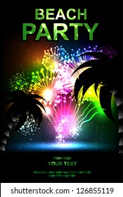 Summer beach party flyer. Salute- vector isolated on black background
