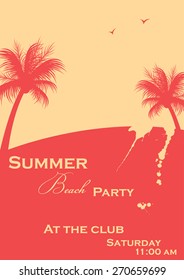 Summer Beach Party Flyer Vector Template.