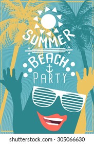 Summer Beach Party Flyer - Vector Illustration