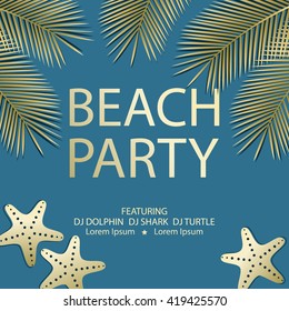 Summer beach party flyer. Vector illustration.
