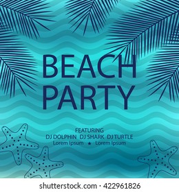 Summer beach party flyer. Vector illustration.