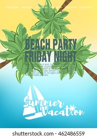 Summer Beach Party Flyer. Vector Illustration poster beach party and summer time