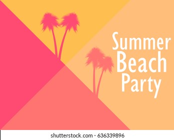 Summer beach party. Geometric background with palm trees. Retro colors. Vector illustration