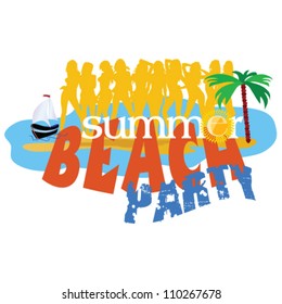 summer beach party with girl vector illustration