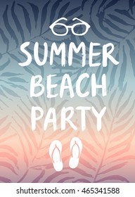 Summer Beach Party hand drawn calligraphyc card. Vector illustration.