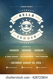 Summer Beach Party Holidays Typography Poster or Flyer Design. Night Club Event or Invitation Vector Illustration Retro Style.