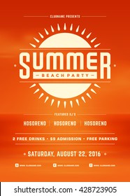 Summer Beach Party Feiertage Typografie Poster oder Flyer Design. Nachtklubveranstaltung oder Einladung Vektorgrafik Retro Stil.