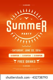 Summer Beach Party Holidays Typography Poster or Flyer Design. Night Club Event or Invitation Vector Illustration Retro Style.