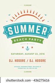 Summer Beach Party Holidays Typography Poster or Flyer Design. Night Club Event or Invitation Vector Illustration Retro Style.