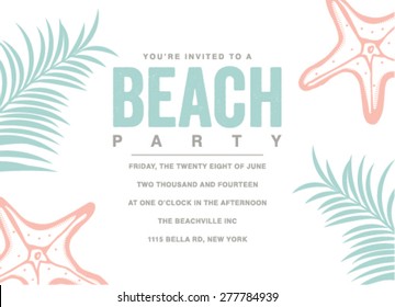 Summer Beach Party Invitation With Palm Trees And Star Fish