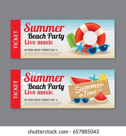 Summer Beach Party Invitation Ticket Template Stock Vector (Royalty ...