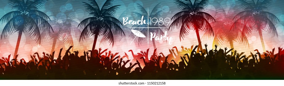Summer Beach Party Panorama - Vector Illustration