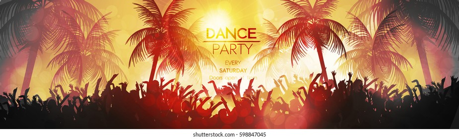 Summer Beach Party Panorama - Vector Illustration