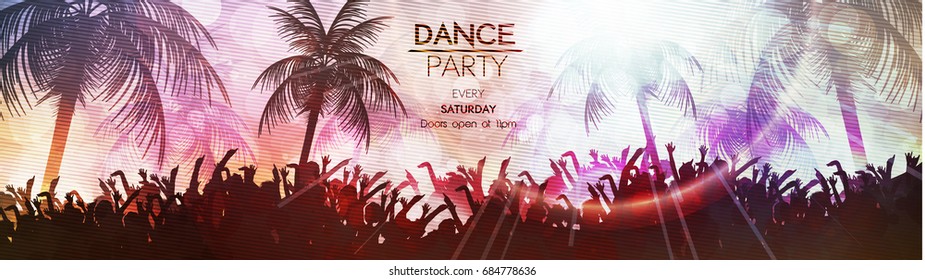 Summer Beach Party Panorama - Vector Illustration