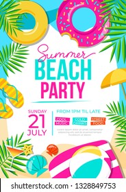 Summer beach party poster. Summer party colorful invitation. Vector summer background