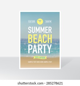 Summer beach party poster / flyer mock-up. Vector illustration.
