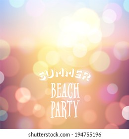 Summer beach party. Poster on tropical night bokeh background. Vector eps10.