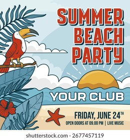 Diseño de Vector de Plantilla de cartel de fiesta de playa de verano